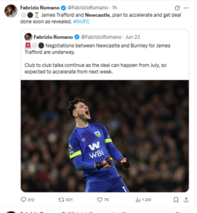 Transfer expert Fabrizio Romano confirms Newcastle are pushing to seal a deal for James Trafford