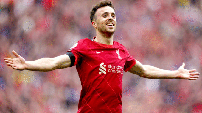 Diogo Jota in his iconic celebration pose - a sight Anfield will never see again