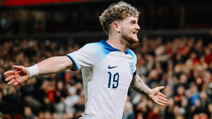 Harvey Elliott celebrates a goal at the U21 Euros amid growing interest from Newcastle United