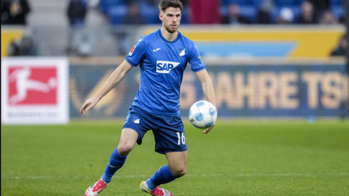 Leeds United target Anton Stach battles for possession during a Bundesliga match for Hoffenheim